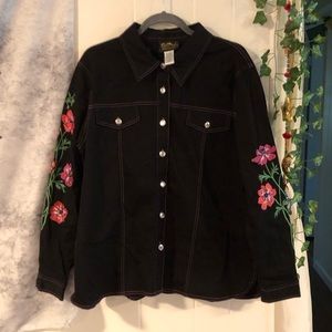 Bob Mackie wearable art black jacket with floral embroidery size large